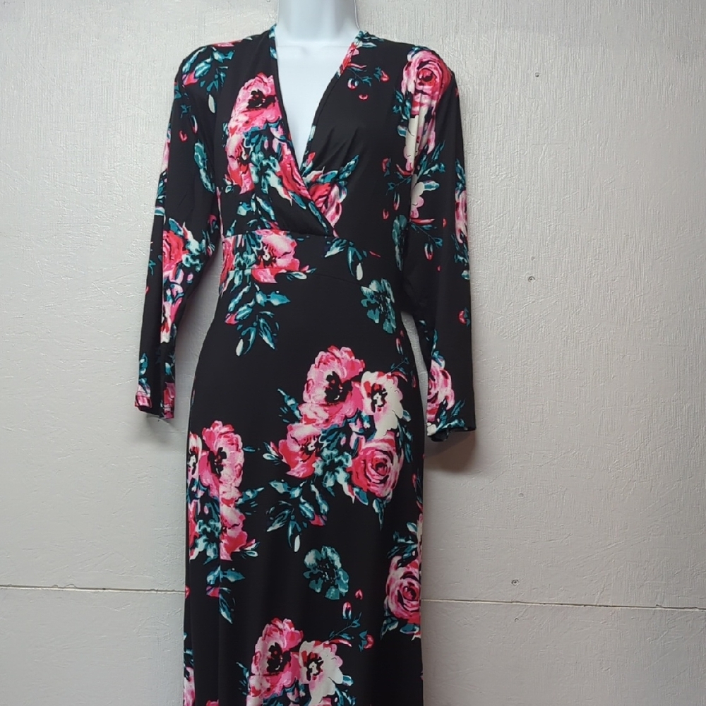 Pink and Black 3/4 Sleeve Sheath Dress with V-Neck for Wedding Guest